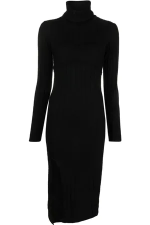 Patrizia Pepe Vestido midi tejido de canalé con cuello vuelto