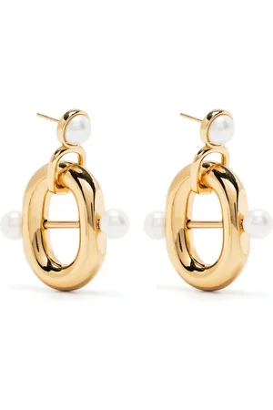Paco rabanne Aretes Double T con perla