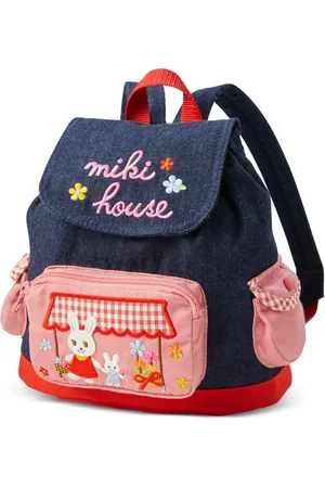 Miki House Mochila de mezclilla con bordado de conejo