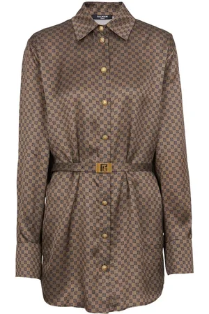 Balmain Camisa de seda con monograma estampado