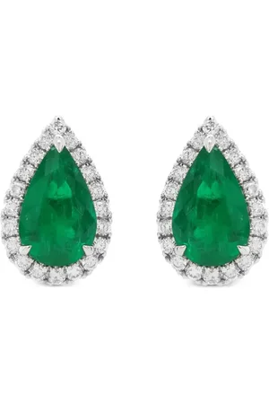 HYT Jewelry Aretes en oro blanco de 18kt con diamantes y esmeralda