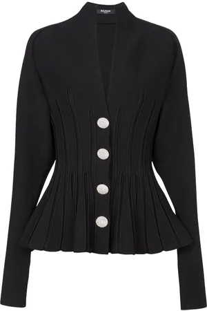 Balmain Cárdigan tejido de canalé plisado