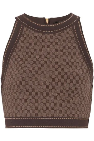 Balmain Top corto con monograma en jacquard