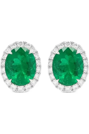 HYT Jewelry Aretes en oro blanco de 18kt con diamantes y esmeralda