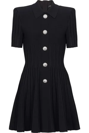 Balmain Vestido corto tejido de canalé acampanado