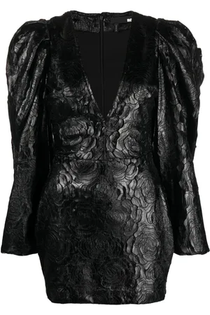 ROTATE Vestido corto con flores en relieve y cuello en V