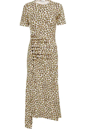 Paco rabanne Vestido midi fruncido con estampado de leopardo