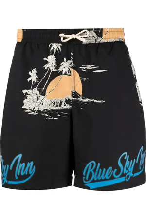 BLUE SKY INN Shorts de playa con palmeras estampadas