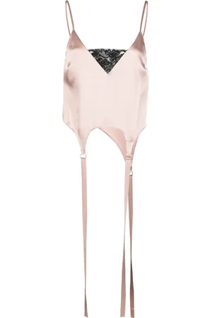 SSHEENA Top tipo camisón satinado con panel de encaje