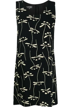 CHANEL Vestido recto con estampado floral 1990-2000