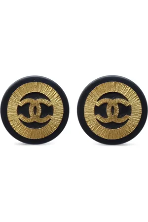 CHANEL Aretes de botón con logo CC 1980-1990