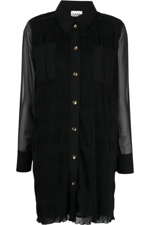 Ganni Vestido Georgette con cuello de pico