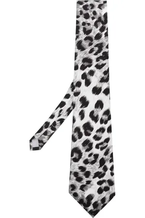 Fursac Corbata de seda con estampado de leopardo