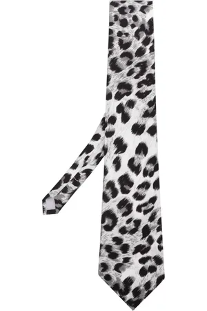 Fursac Corbata de seda con estampado de leopardo