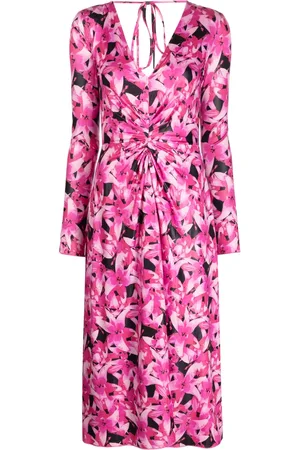 ROTATE Vestido midi con estampado floral y diseño fruncido