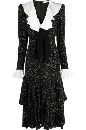Alessandra Rich Vestido midi de seda con estampado de lunares