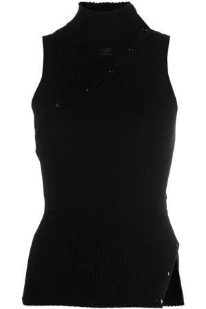 Courrèges Camiseta tejida de canalé con logo bordado