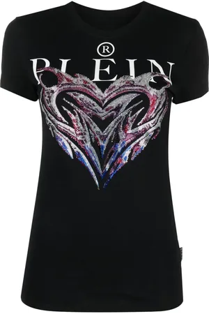 Philipp Plein Playera con detalles de cristal y logo estampado