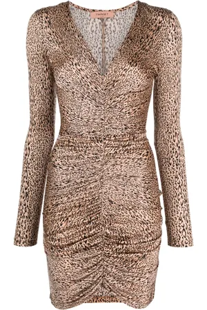 Twin-Set Vestido corto con diseño fruncido y estampado de leopardo