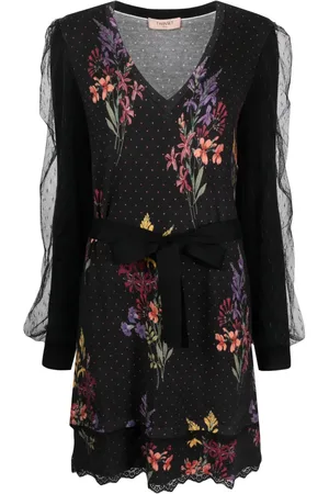Twin-Set Vestido con estampado floral y moño en la cintura
