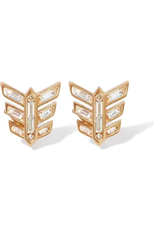 ANNOUSHKA Aretes Deco Feather en oro amarillo de 18kt con diamantes