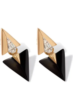 ANNOUSHKA Aretes Deco Arrow en oro amarillo de 18kt con diamantes y ónix
