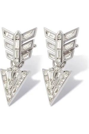 ANNOUSHKA Aretes DecoFeather Arrow en oro blanco de 18kt con diamantes