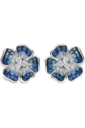 Leo Pizzo Aretes Flora en oro blanco de 18kt con diamantes y zafiros