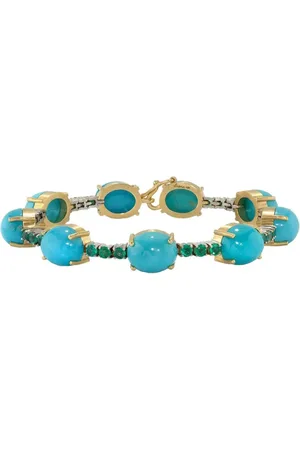 Irene Neuwirth Pulsera Tennis en oro amarillo y blanco de 18kt con turquesa y esmeralda