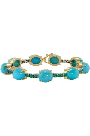 Irene Neuwirth Pulsera Tennis en oro amarillo y blanco de 18kt con turquesa y esmeralda
