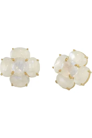 Irene Neuwirth Aretes Classic Posy en oro amarillo de 18kt con piedra lunar