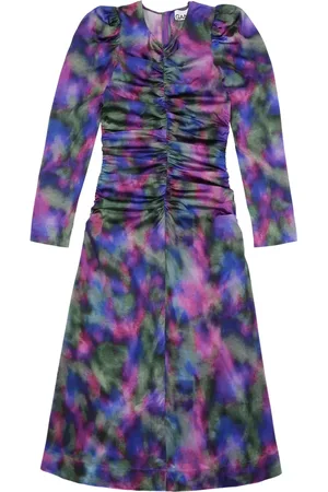 Ganni Vestido fruncido con estampado gráfico