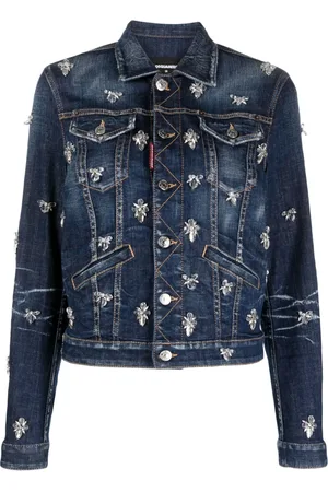 Dsquared2 Chamarra corta de mezclilla con detalles de cristal