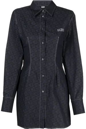 GCDS Vestido camisero con logo de strass y monograma