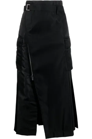 SACAI Falda midi con diseño plisado y ribete de volantes