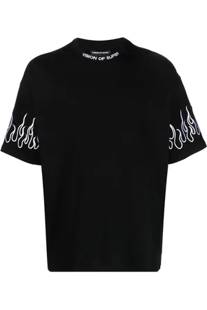 Vision Of Super Playera manga corta con llamas bordadas