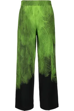 Victoria Beckham Pantalones de seda con plumas estampadas