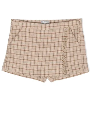 Il gufo Shorts con estampado de cuadros y flecos