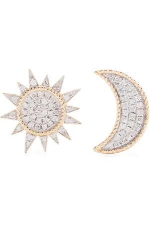 YVONNE LÉON Aretes Soleil & Lune en oro amarillo de 18kt con diamantes