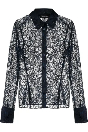 Oscar de la Renta Camisa semitransparente con encaje floral