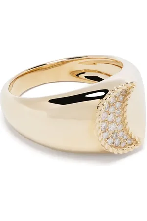 YVONNE LÉON Anillo de sello Chevalière Lune en oro amarillo de 9kt con diamante