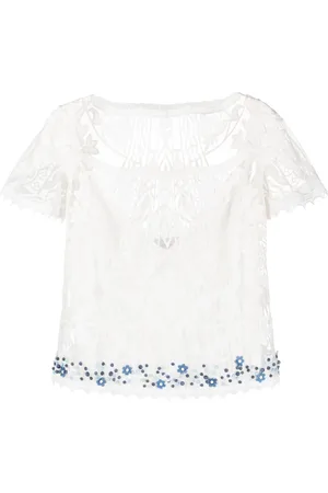 GEMY MAALOUF Blusa con encaje bordado y cuello cuadrado