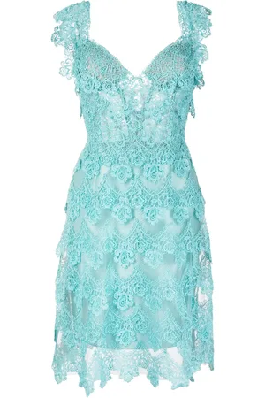 GEMY MAALOUF Vestido midi con paneles semitransparentes de encaje Guipure