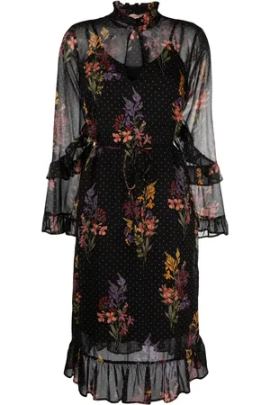 Twin-Set Vestido midi con estampado floral y doble capa
