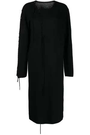 YOHJI YAMAMOTO Vestido midi manga larga con detalle de lazo