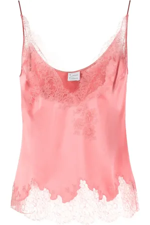 CARINE GILSON Top de seda sin mangas con encaje floral