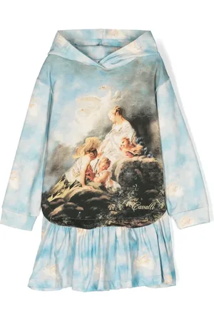 Roberto Cavalli Vestido con capucha y estampado gráfico