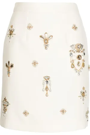 Zuhair Murad Falda de seda corta con detalles de joyas