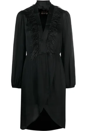 Twin-Set Vestido manga larga con ribete de plumas