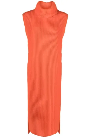 Jil Sander Vestido tejido de canalé con cuello removible
